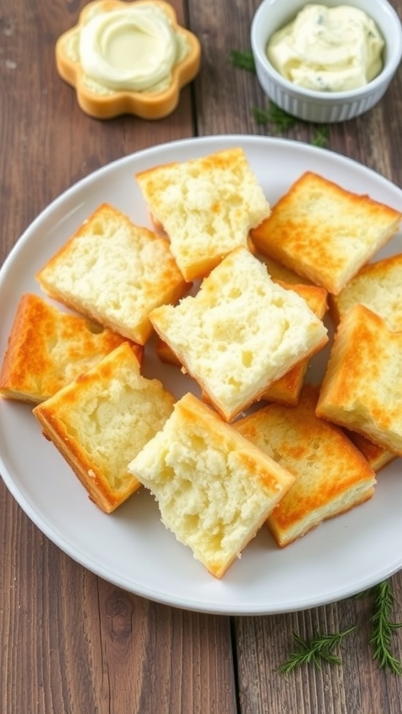 Dairy-Free Cloud Bread Recipe Fluffy cloud bread pieces on a plate with a dairy-free spread.